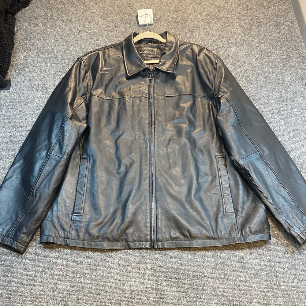 M. Julian Men 3XL XXXL 100% Genuine Leather Black Jacket Coat Full Zip Insulated